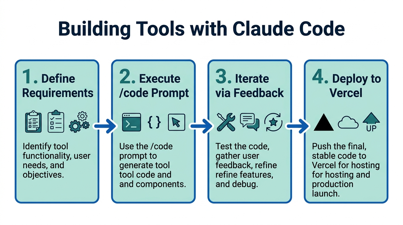 The four-step vibe-coding workflow using Claude Code for rapid deployment.