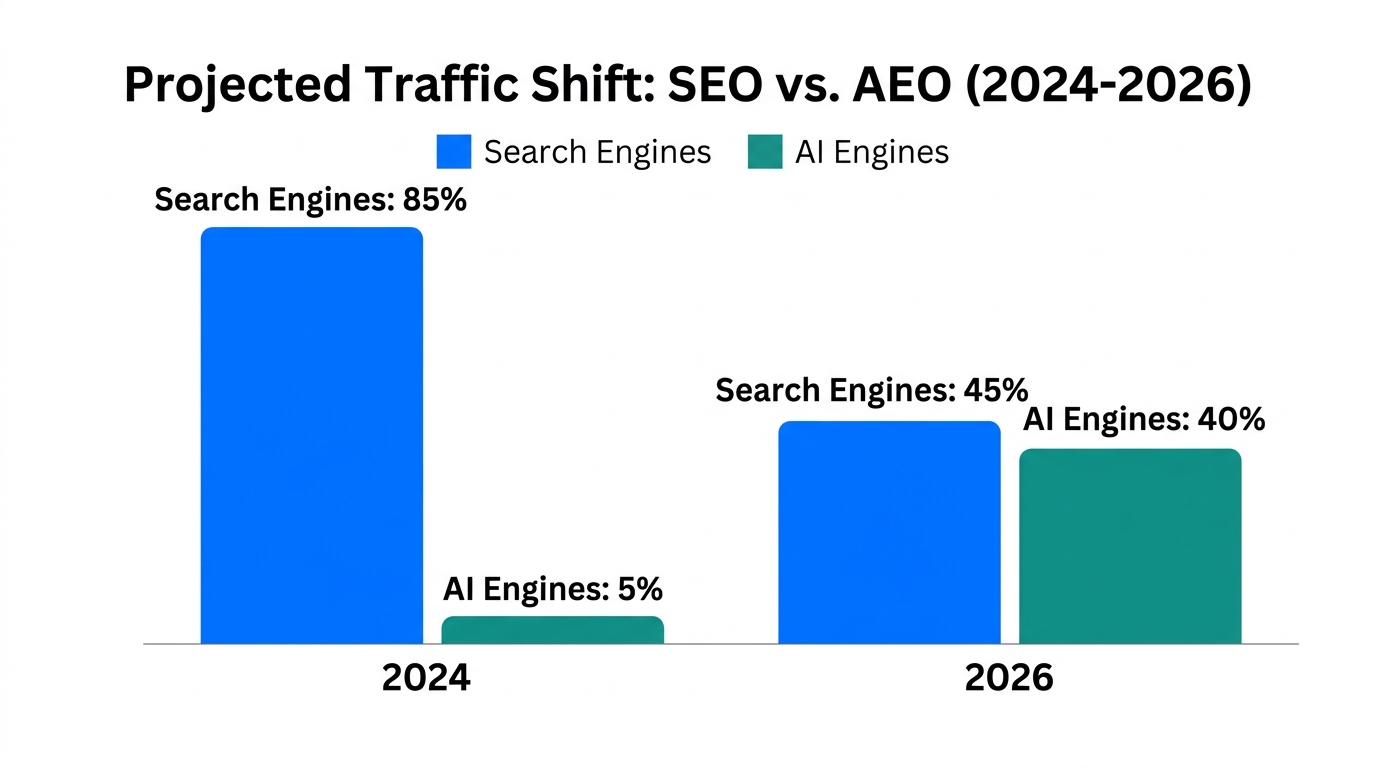 Comparison of traditional search traffic vs. AI engine traffic growth.