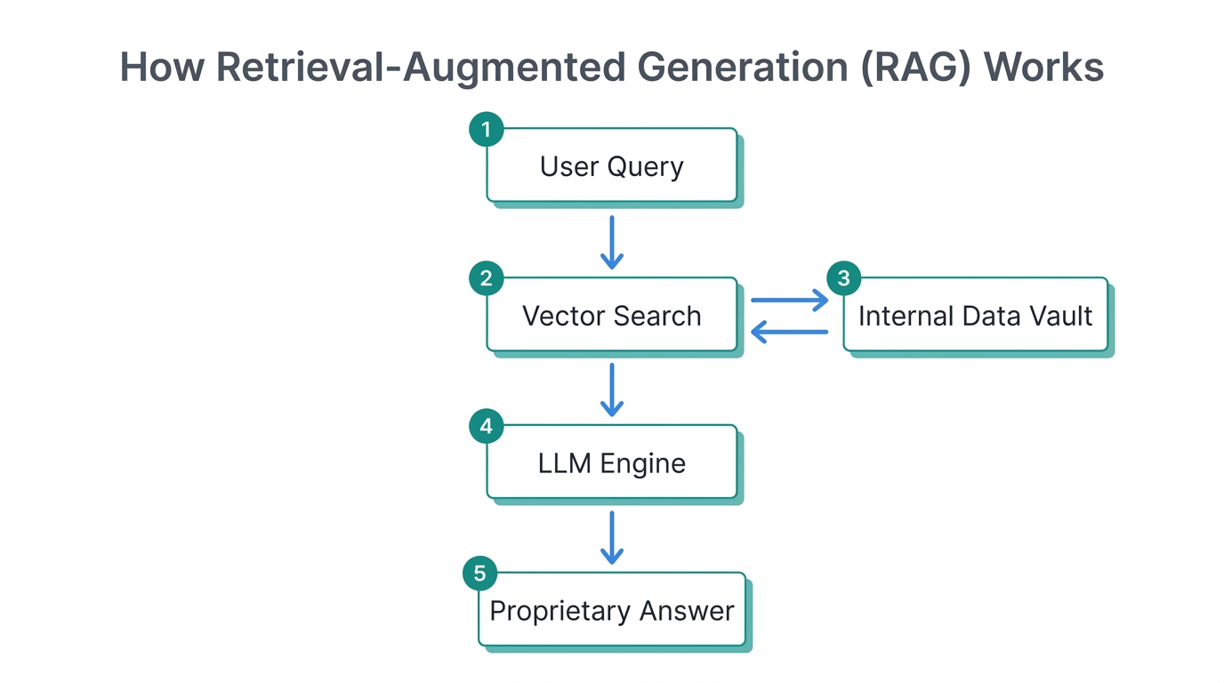 Workflow diagram explaining how RAG connects private data to ChatGPT.