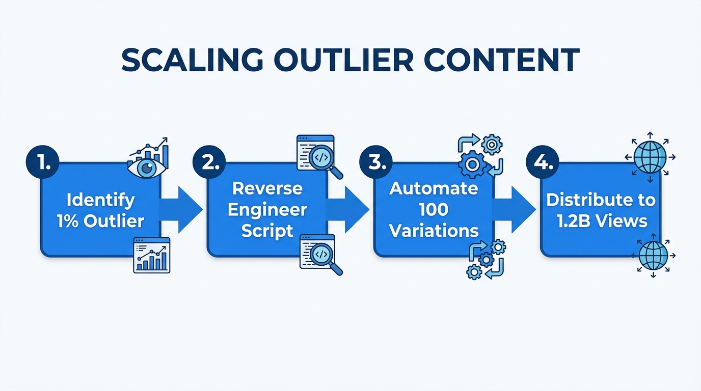 Process for identifying and scaling viral content outliers.