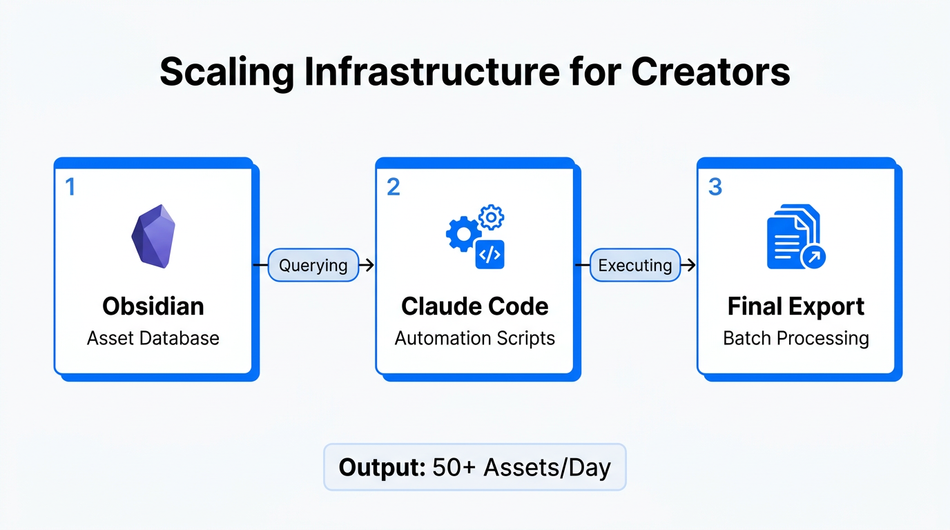 Technical infrastructure for scaling creative output using Obsidian and Claude.