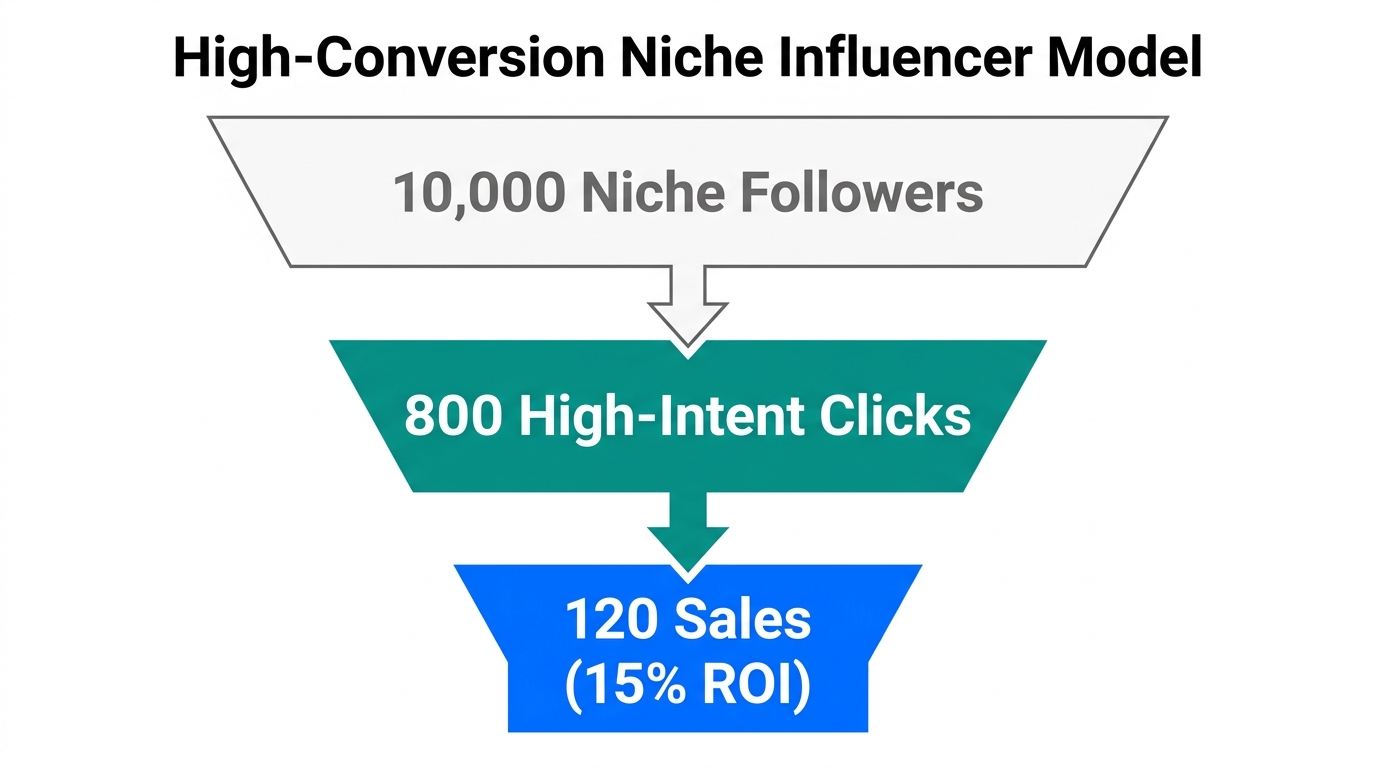 Projected conversion funnel for niche influencer marketing campaigns in 2026.