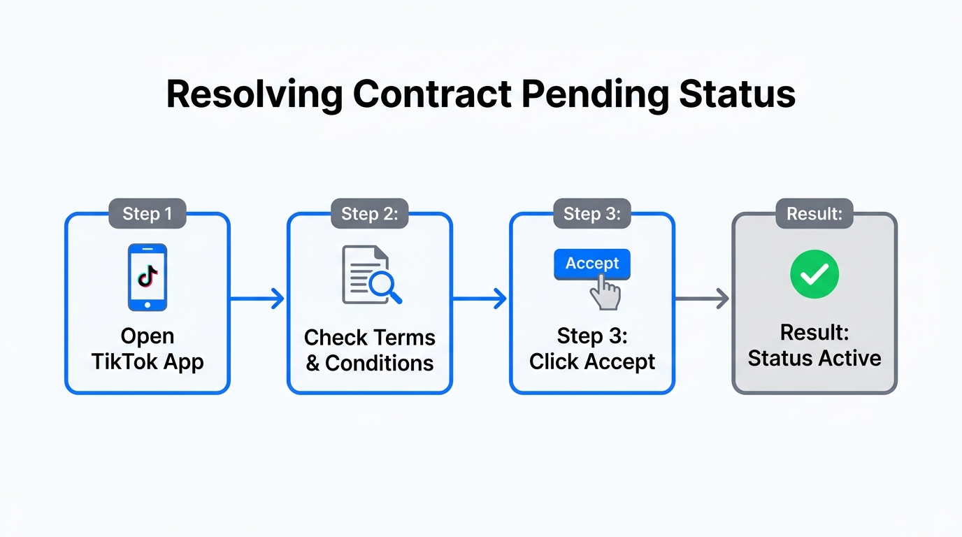 Step-by-step flowchart to resolve the TikTok account contract pending error.