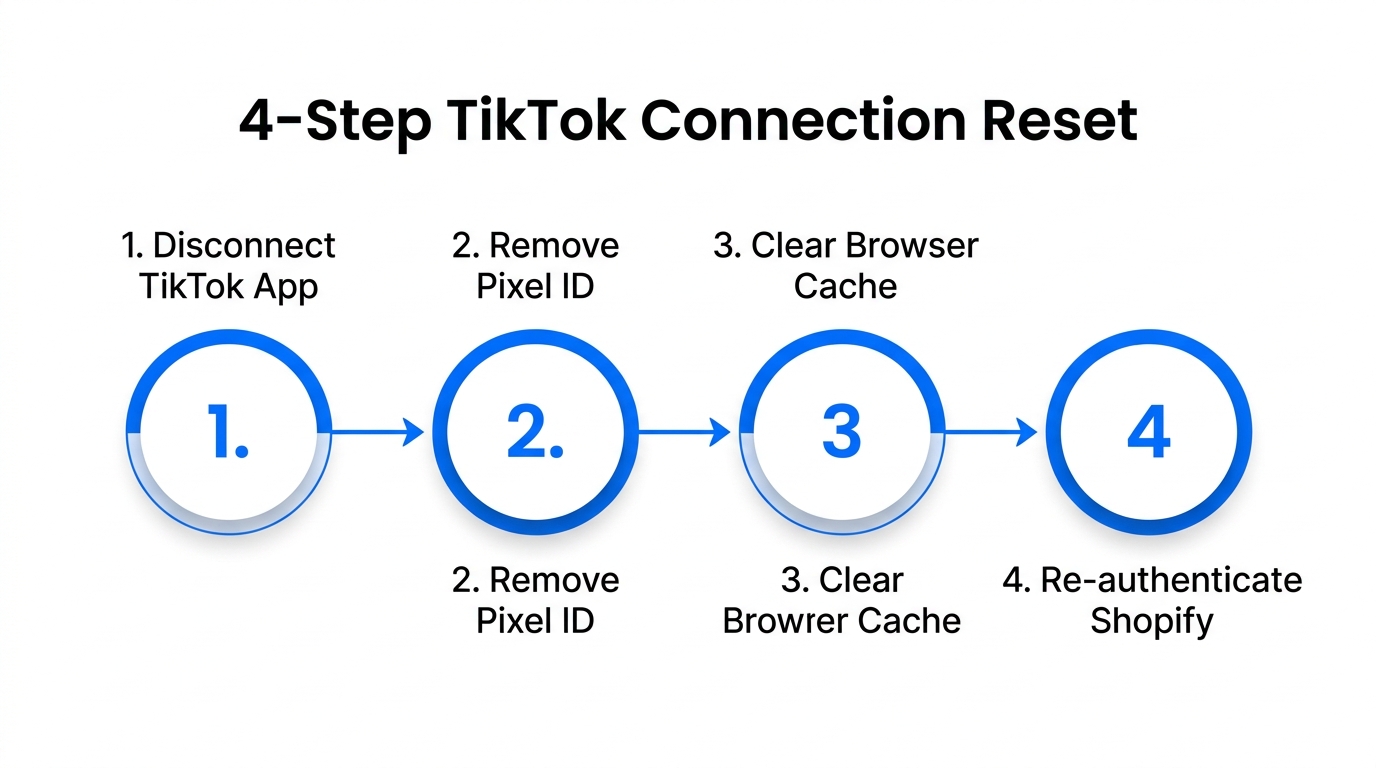 A 4-step workflow for resetting the TikTok and Shopify connection.