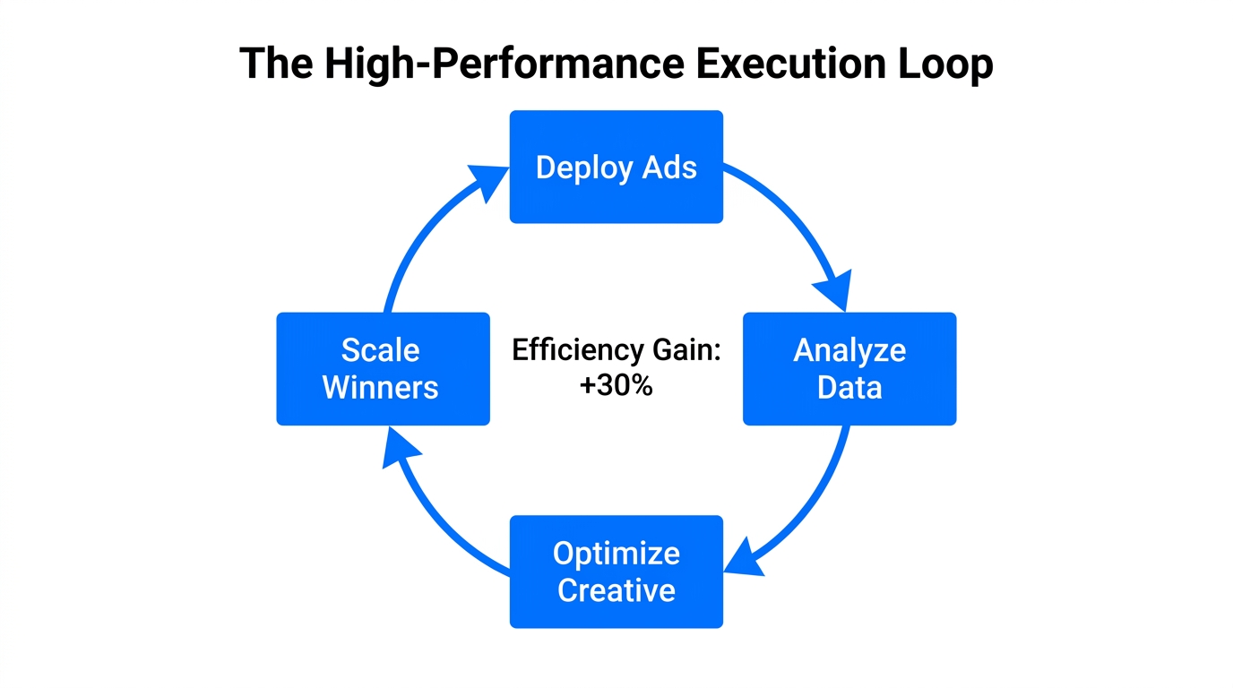 Continuous optimization loop for scaling successful Google Ads campaigns.