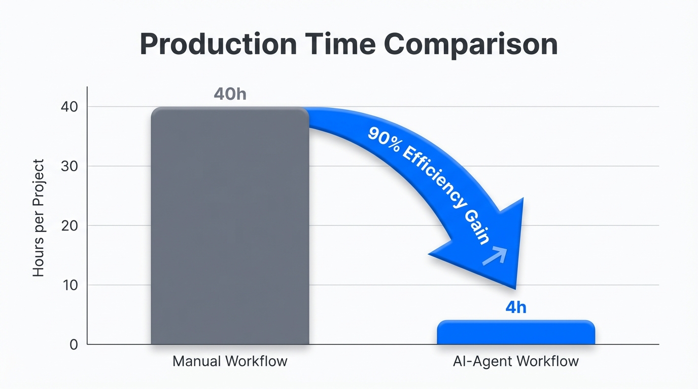 Significant time savings achieved by scaling production with AI agents.