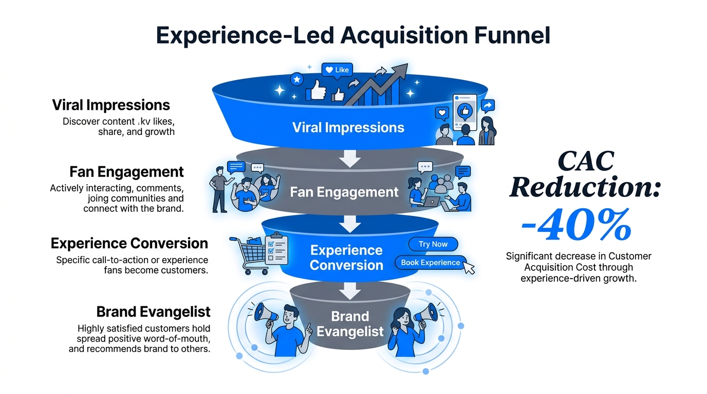 Customer acquisition funnel showing cost reduction through brand experience.