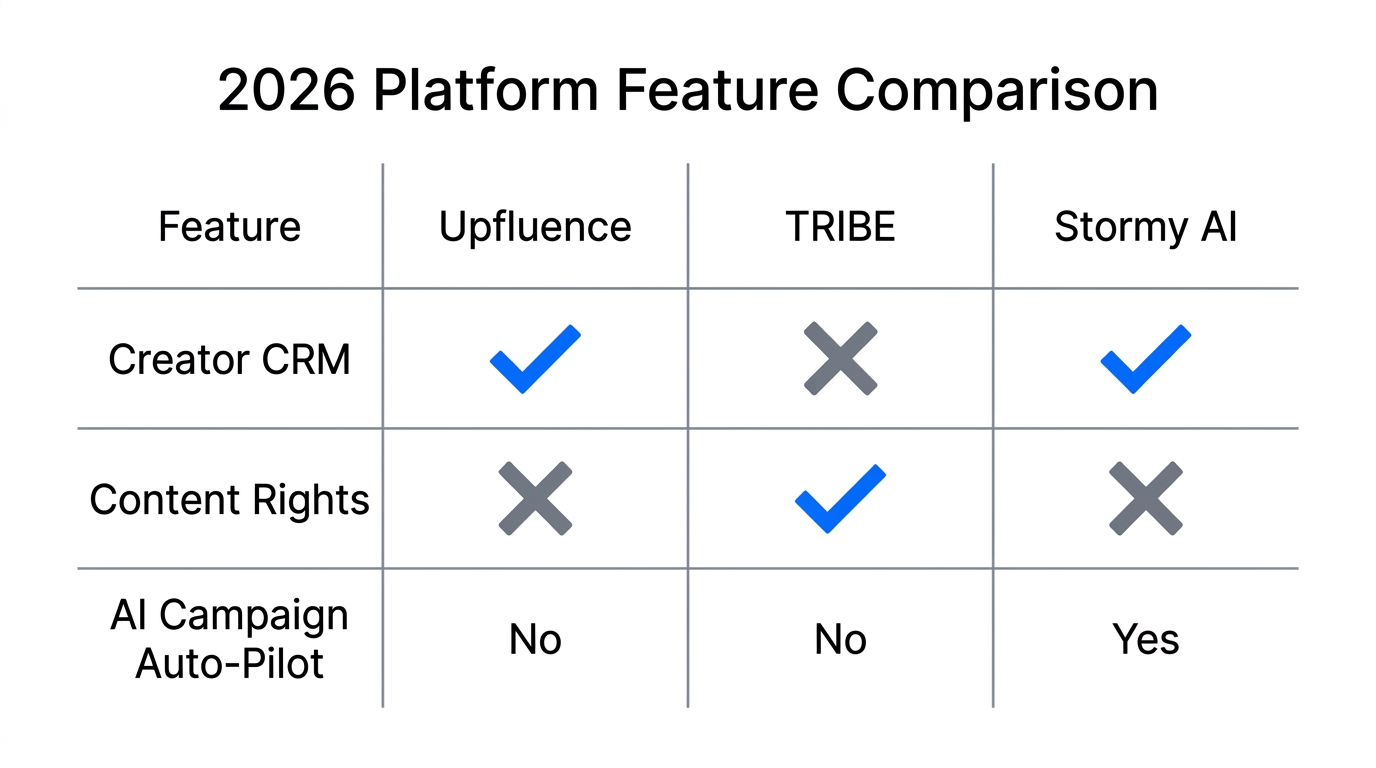 Side-by-side feature comparison of the top influencer platforms in 2026.
