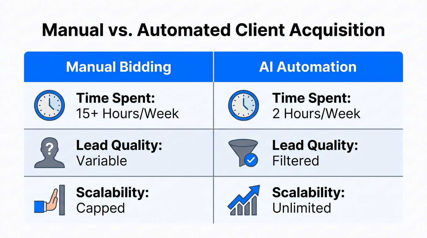 Efficiency comparison between manual bidding and AI-driven automated acquisition.