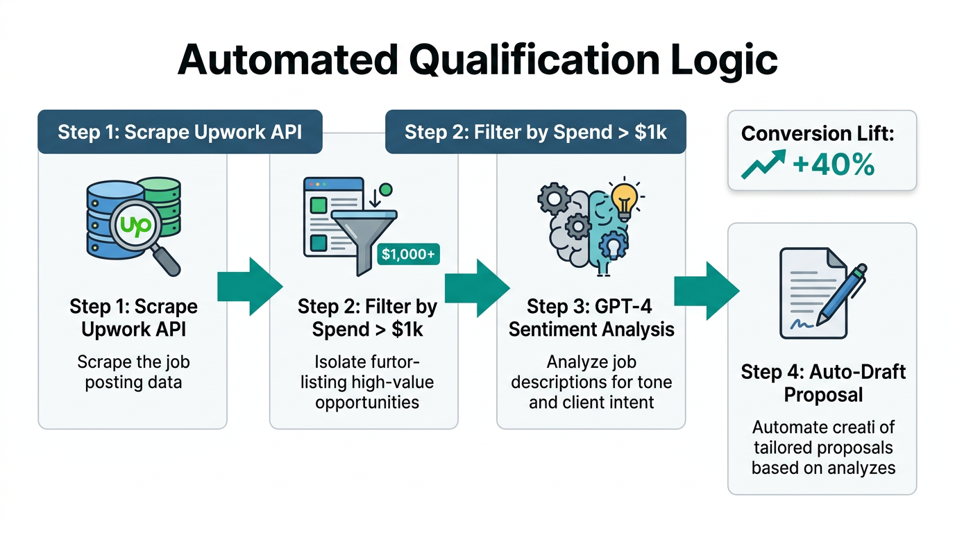The four-step automated logic for qualifying high-value Upwork leads.