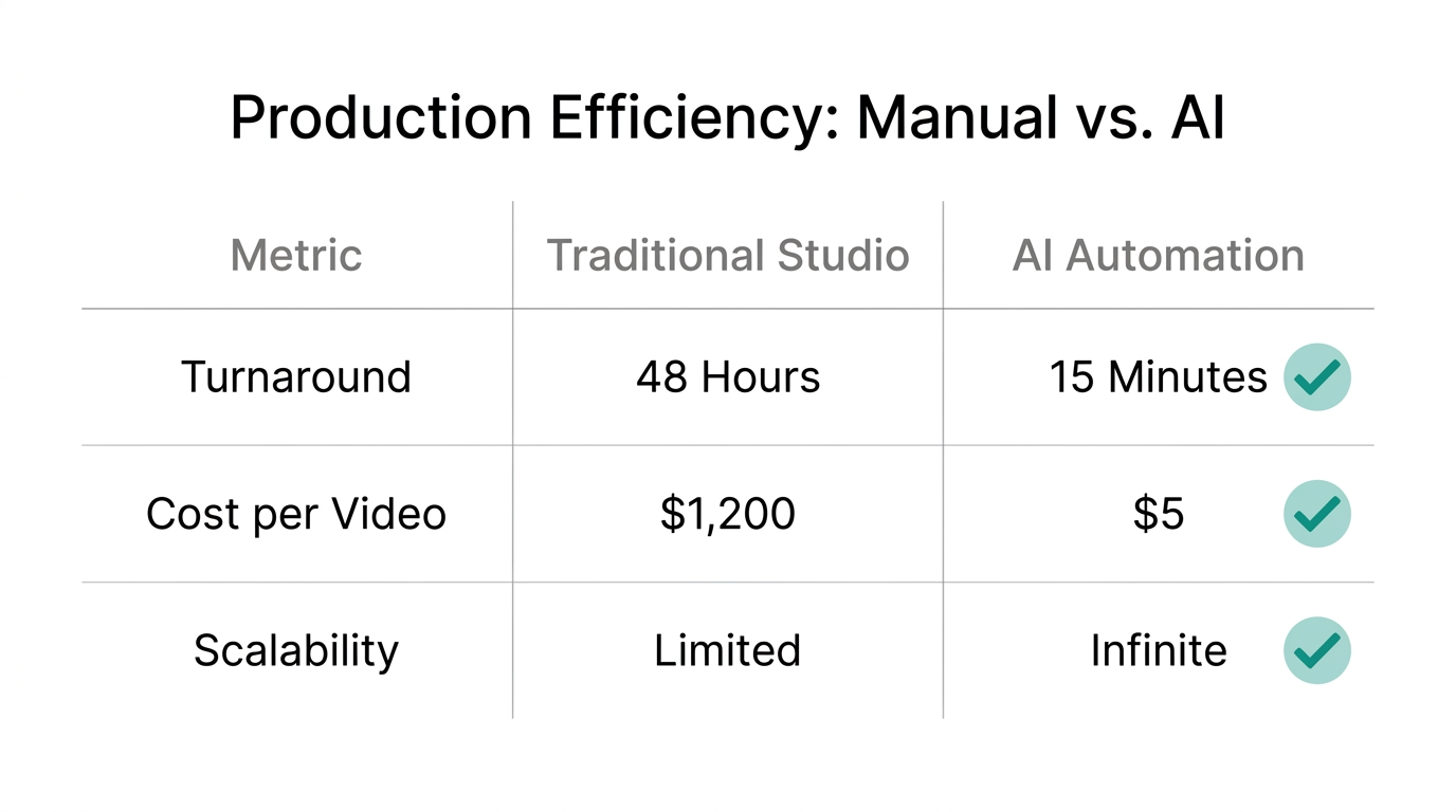 Comparative analysis of traditional video studios versus AI-driven automation.