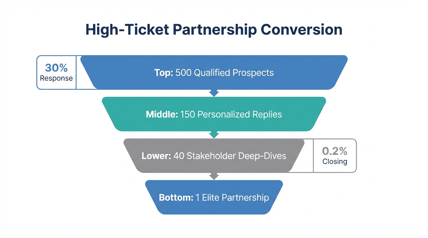 Expected conversion funnel for high-persistence sales outreach campaigns.