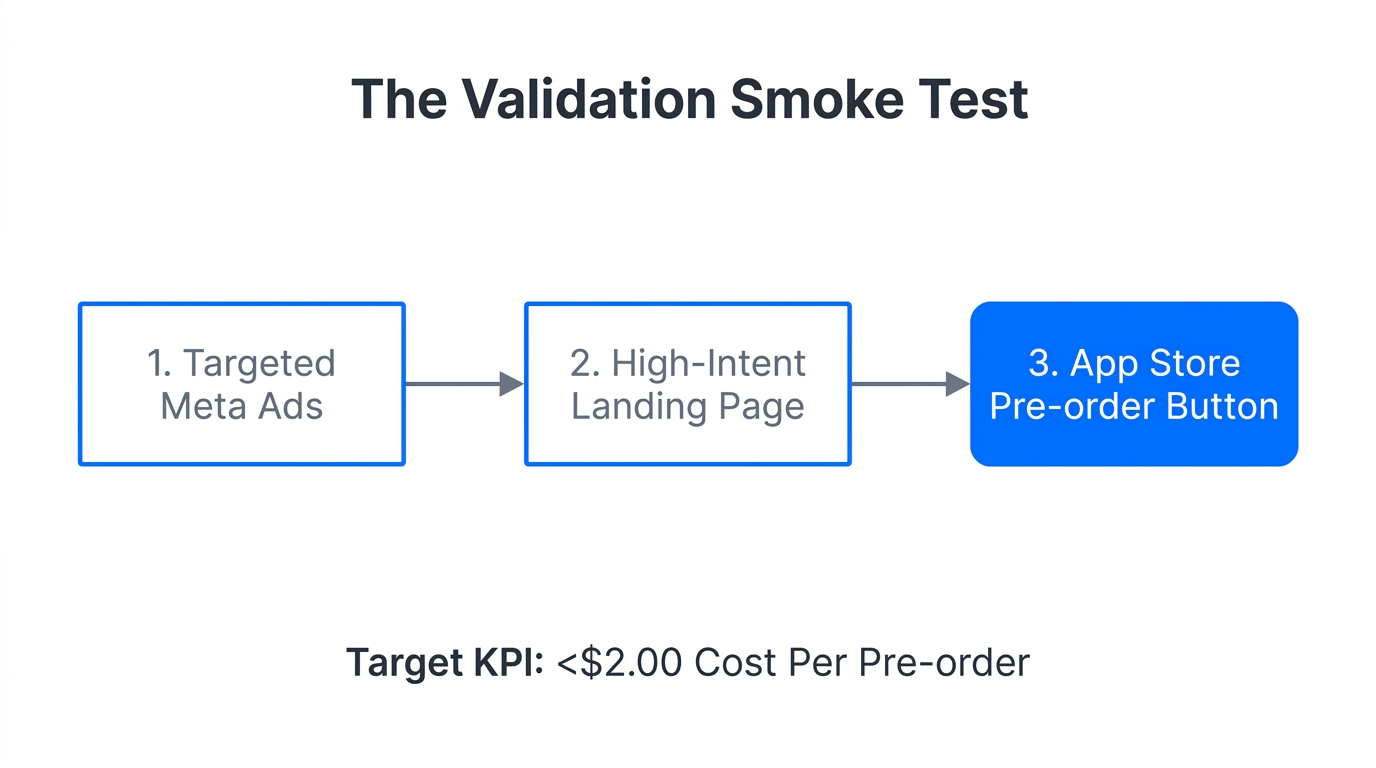 Three-step smoke test framework for validating app demand before launch.