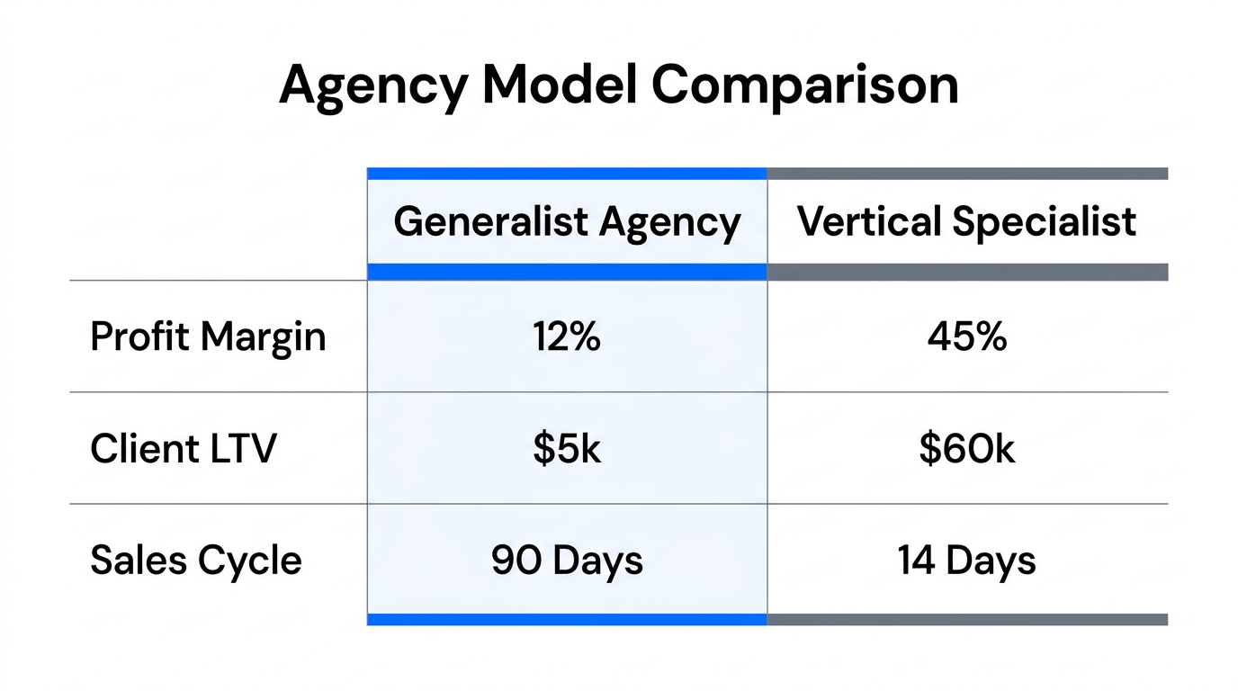 Comparison of profitability and efficiency between generalist and niche agencies.