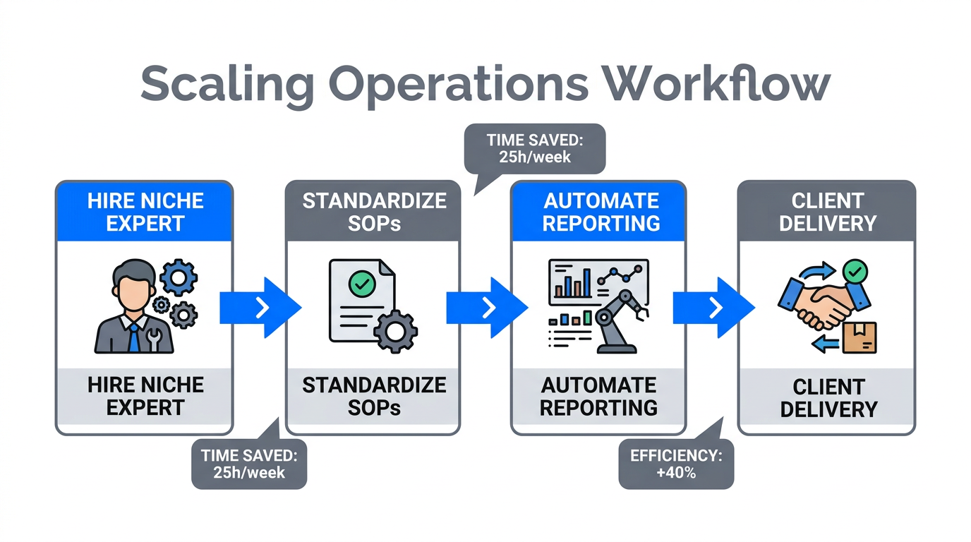 Operational workflow for scaling agency hiring and output.