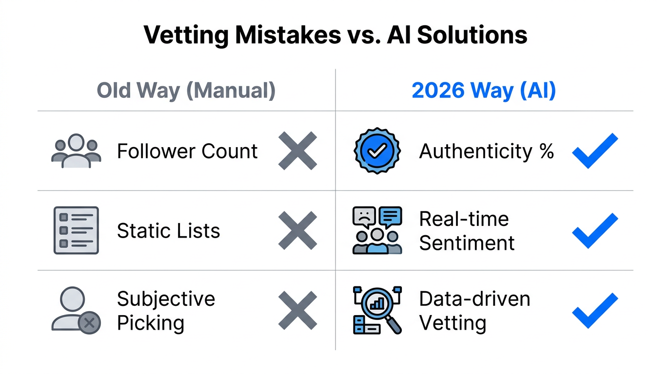 Comparison of outdated manual vetting methods versus modern AI-powered strategies.