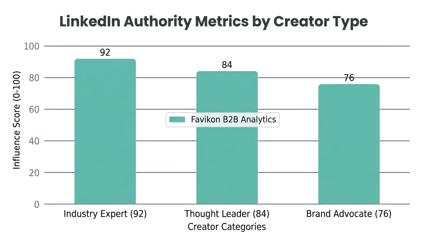 Comparison of LinkedIn authority scores across three B2B creator categories.