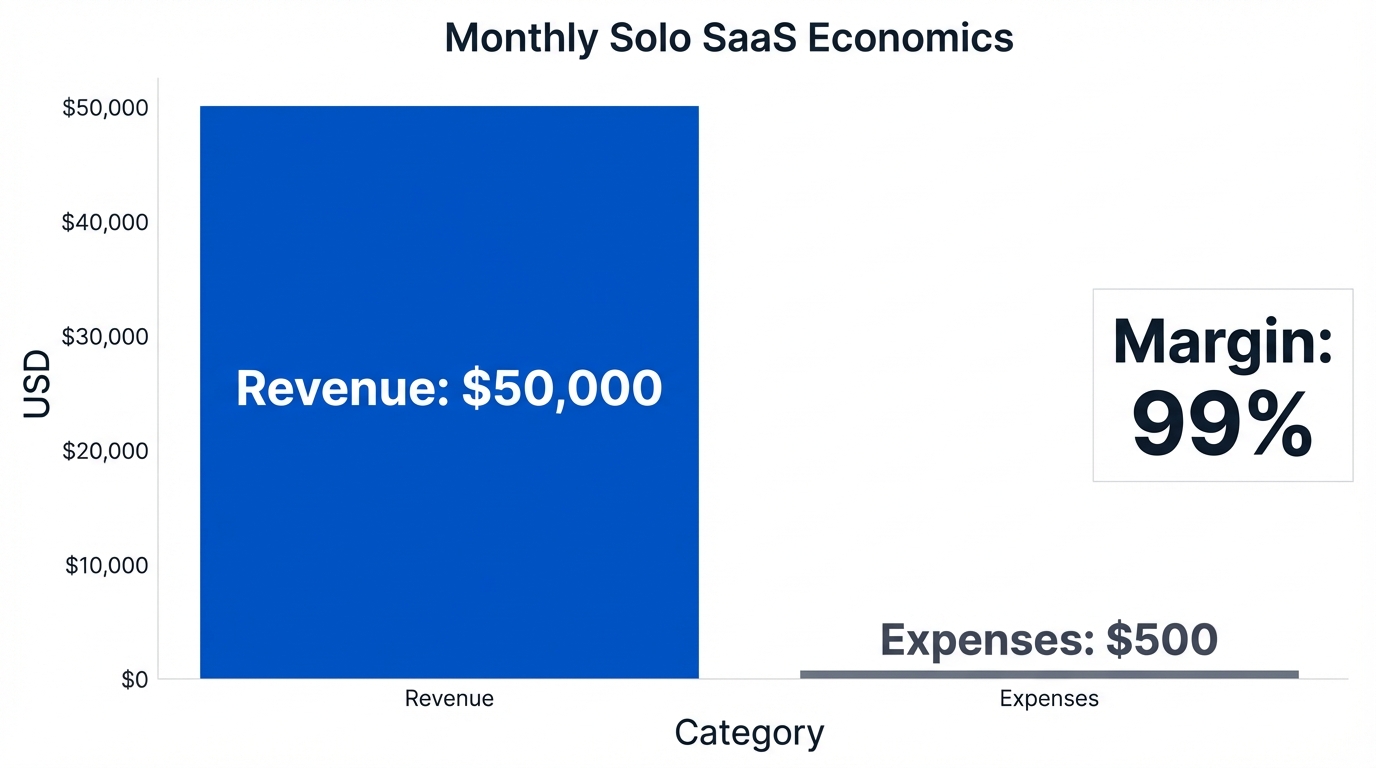 Revenue vs. expenses breakdown for a high-margin solo SaaS.