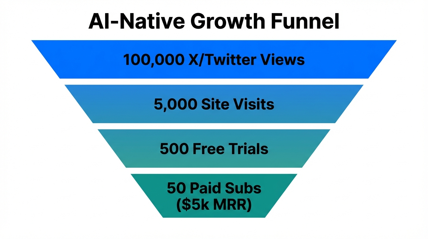 Marketing funnel showing conversion from social views to paid subscribers.
