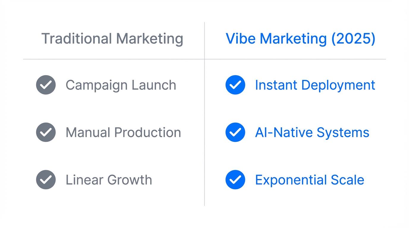 Comparison of traditional marketing cycles versus high-speed vibe marketing efficiency.