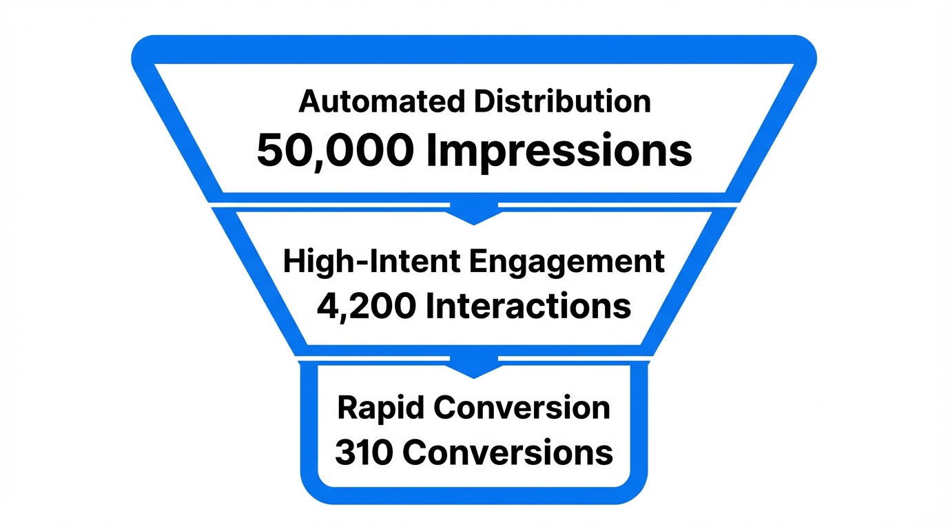 Growth funnel performance data using systemized distribution methods.