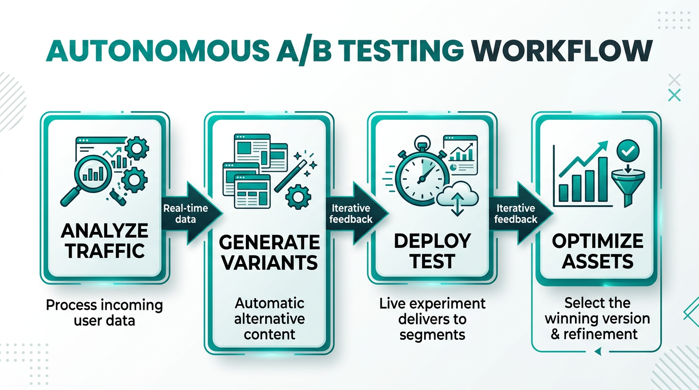 The four-stage workflow for autonomous AI-driven GTM asset testing.