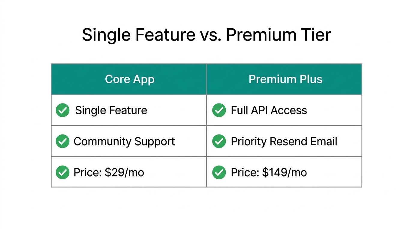 Pricing strategy comparing basic feature access to high-ticket premium tiers.