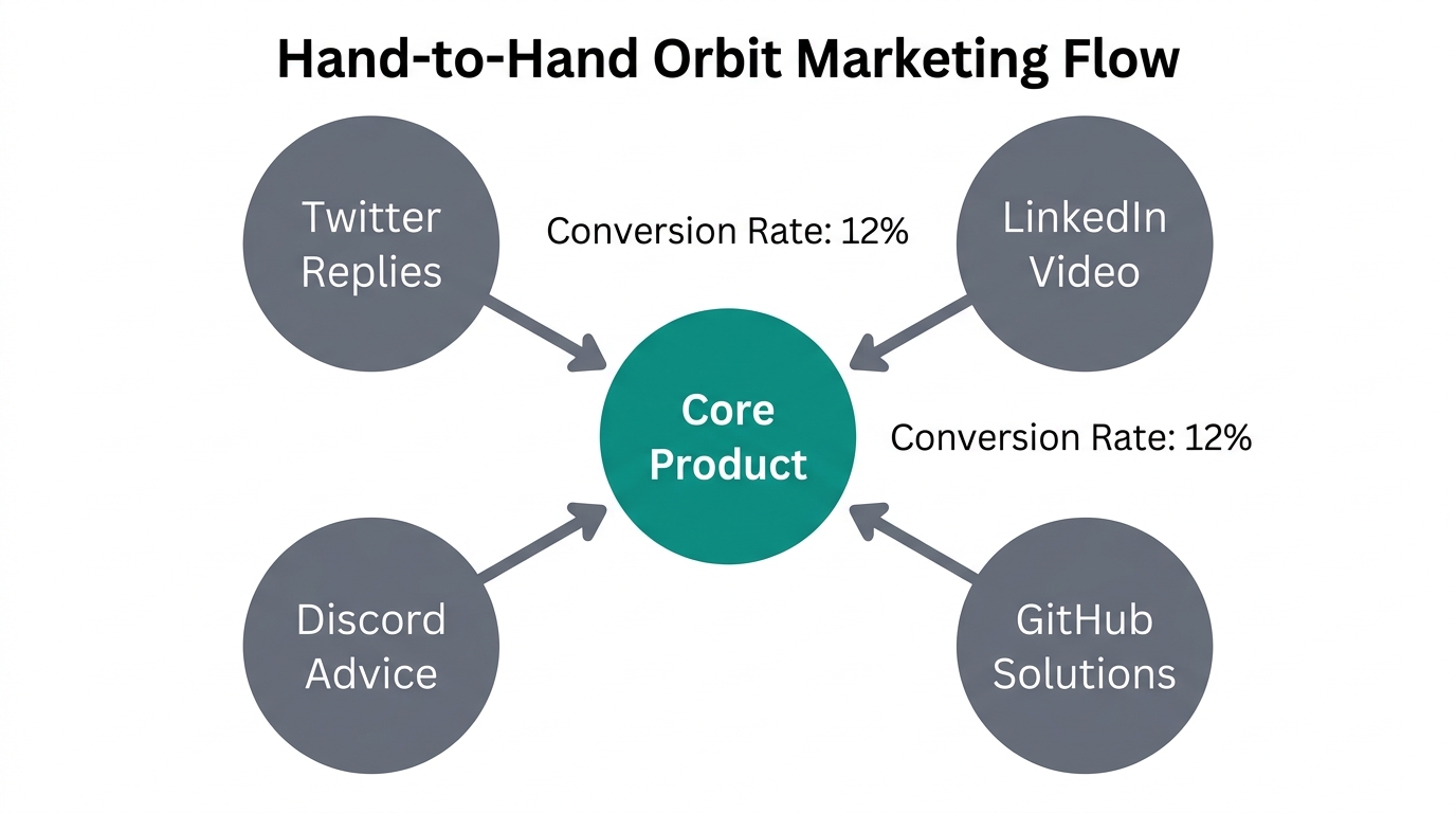 The orbit marketing model focusing on community-led product discovery.