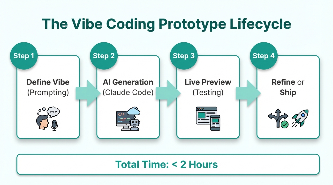 Four-step workflow for rapid software prototyping using AI agents.