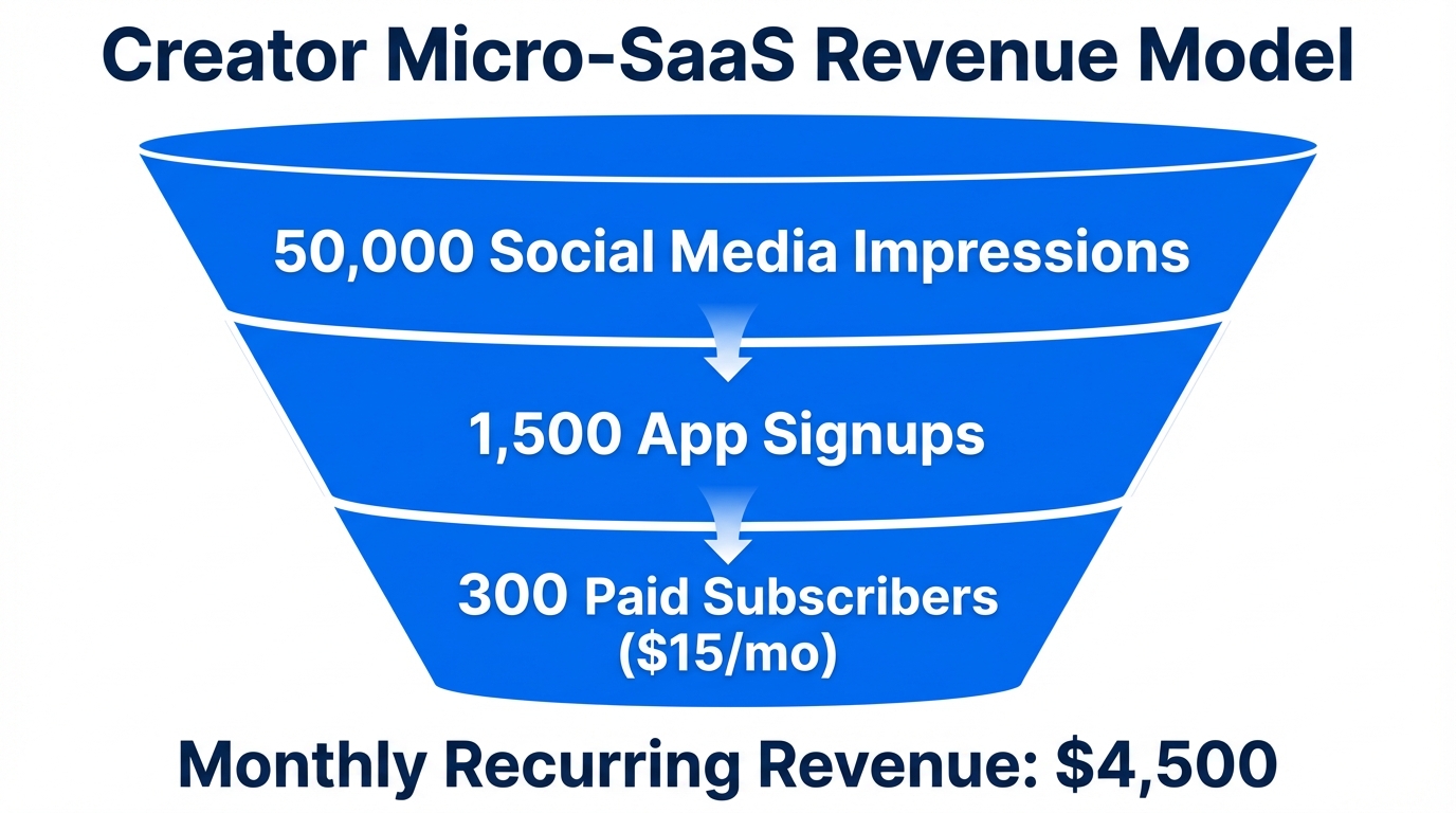 Monetization funnel showing the path from social reach to SaaS revenue.