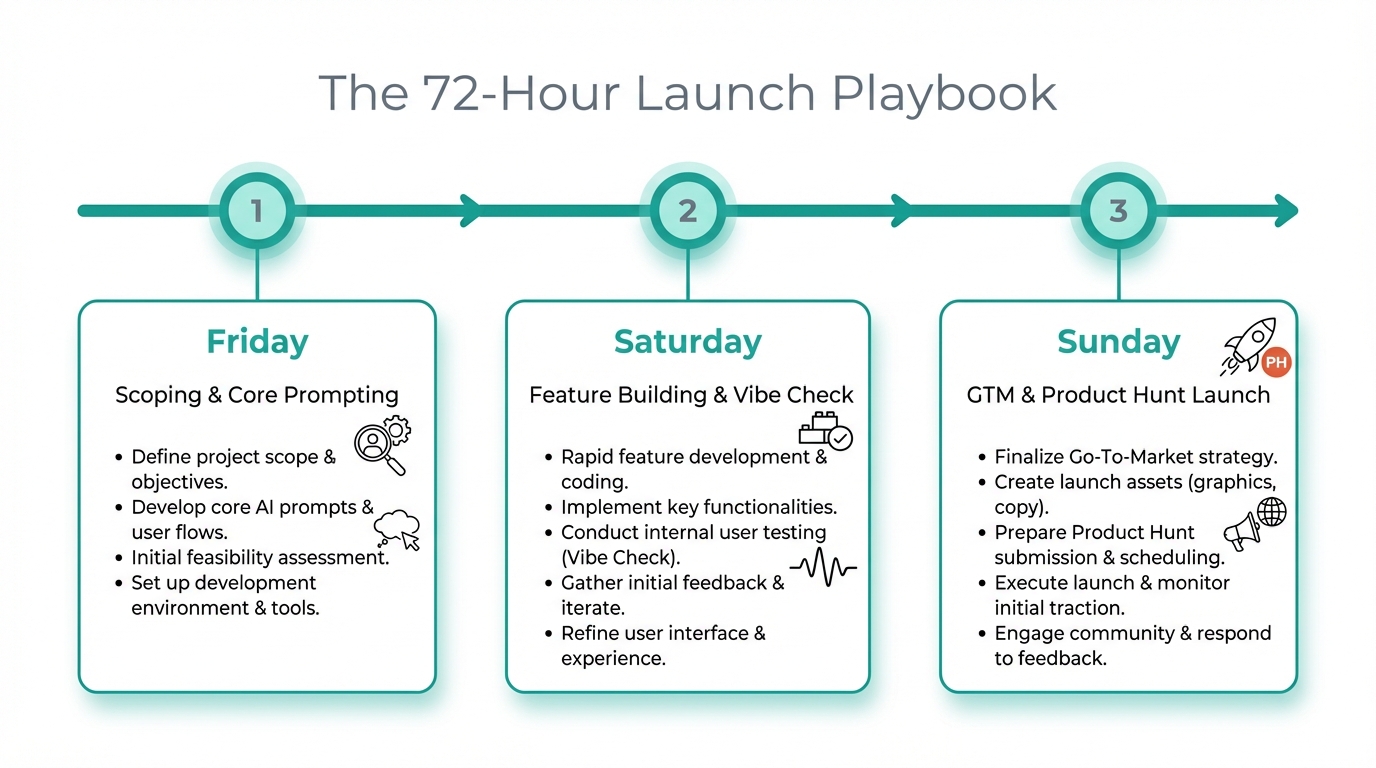 A chronological roadmap for building and launching in one weekend.