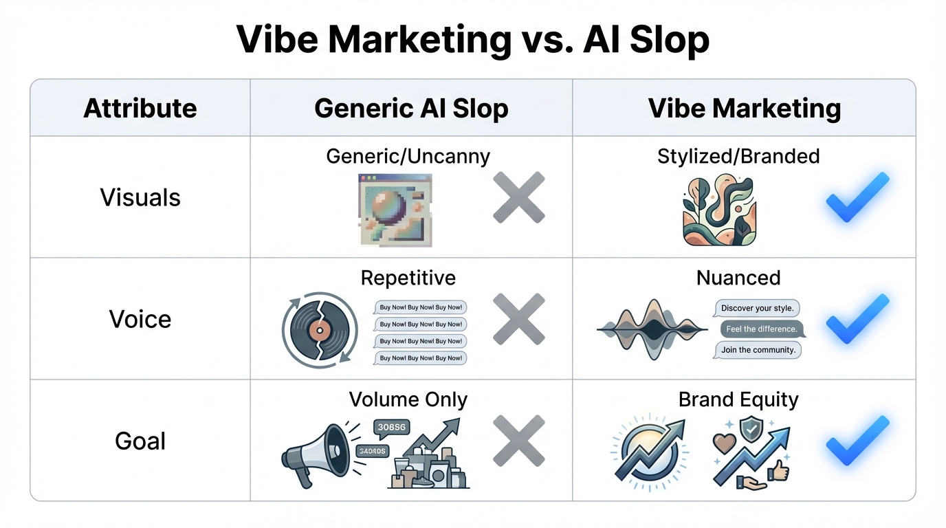 Key differences between generic AI output and curated vibe content