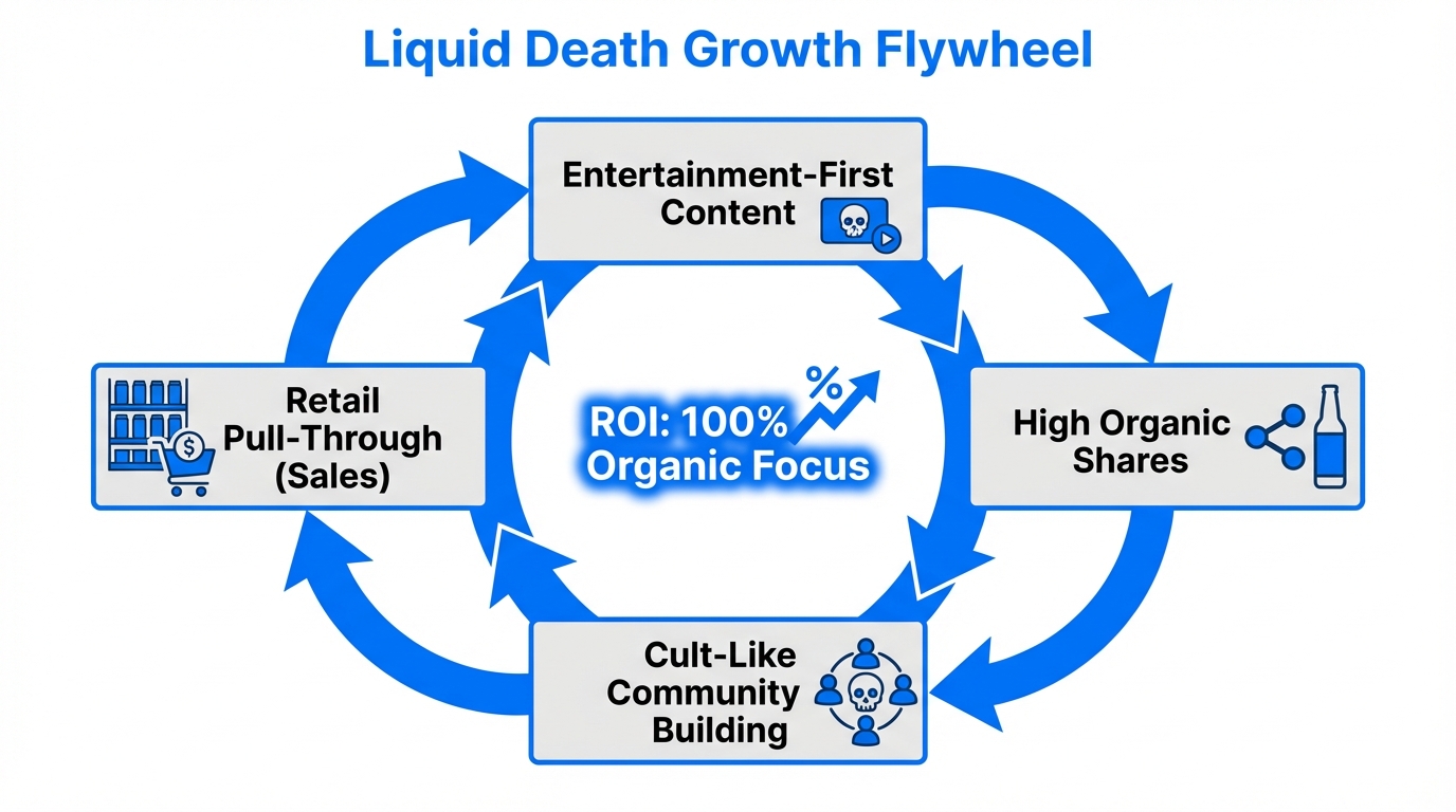 The viral content flywheel driving Liquid Death’s rapid market expansion.
