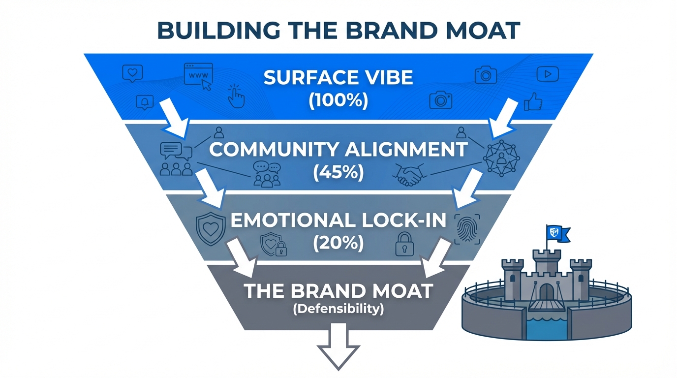 The stages of converting brand vibes into a defensible market moat.