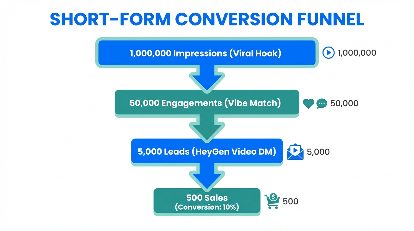 Conversion metrics from initial viral reach to final sales action.
