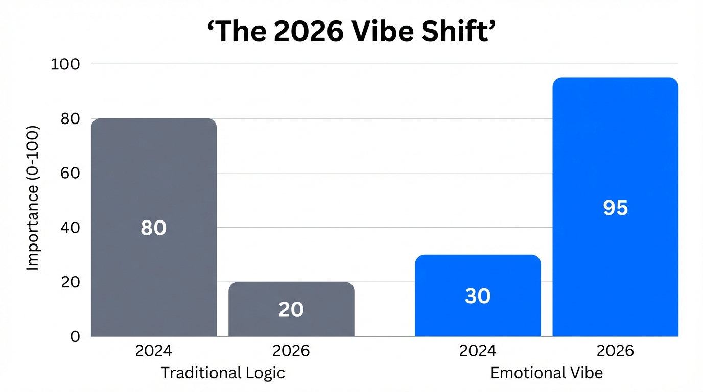 A bar chart showing the growth of emotional resonance over logic.
