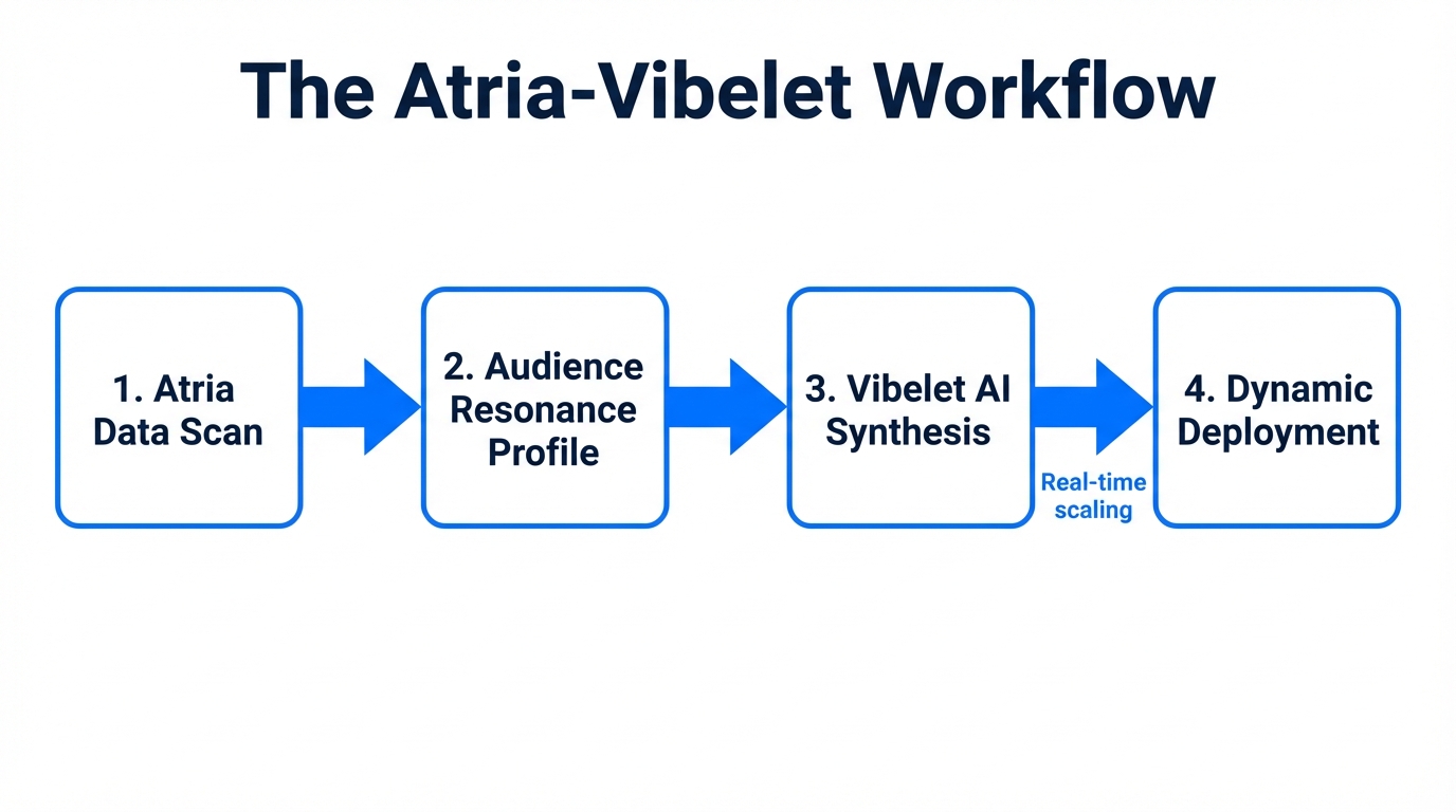 Workflow diagram for scaling creative assets using Atria and Vibelets.