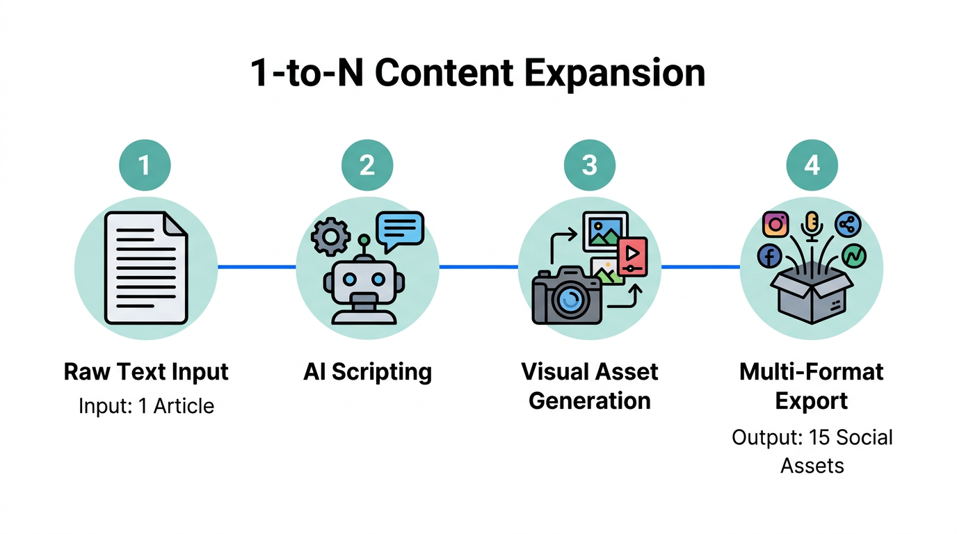 Transforming a single blog post into multiple multimedia formats automatically.