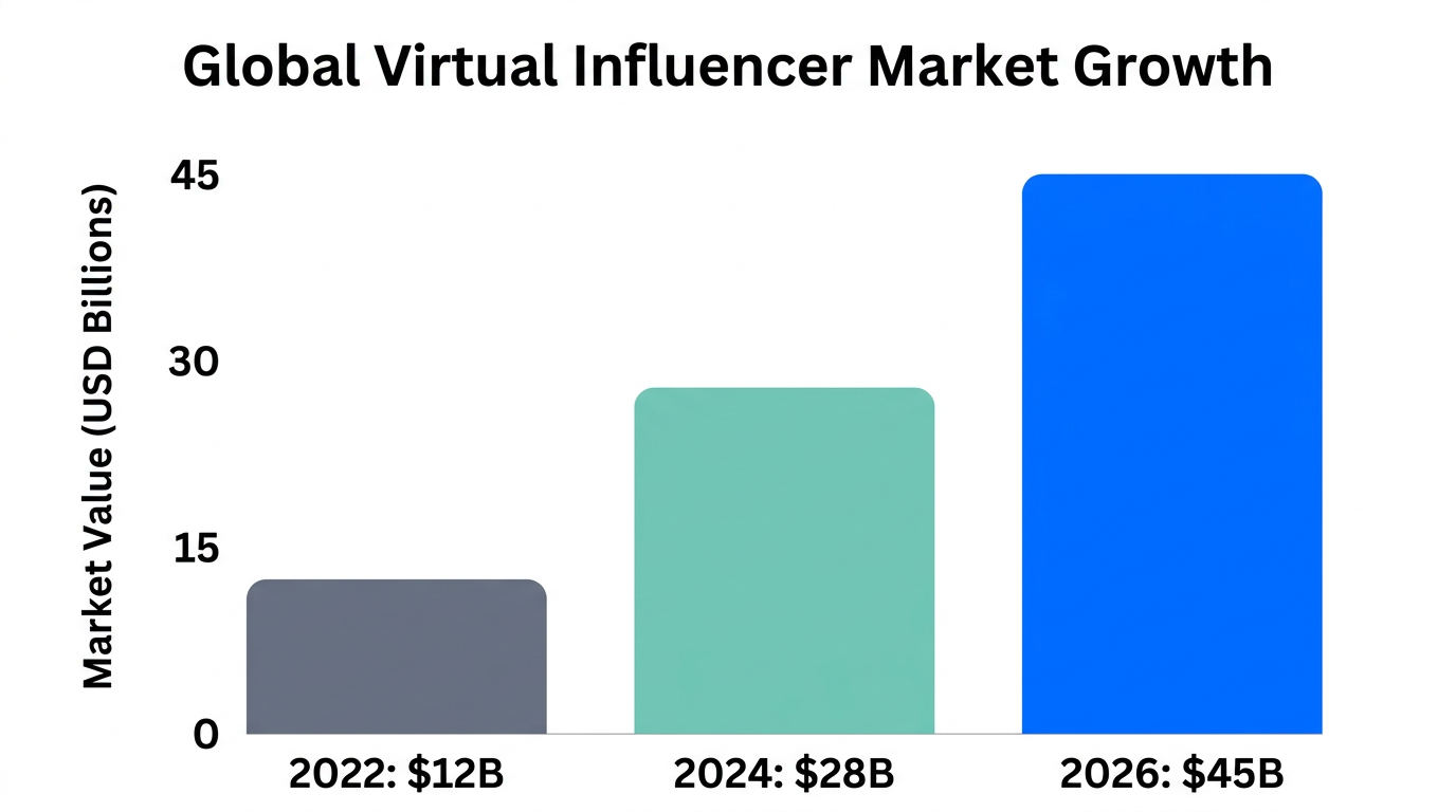Projected growth of the global virtual influencer market value by 2026.