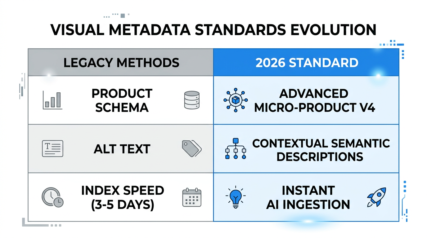 Comparison of legacy image metadata versus the new 2026 standards.