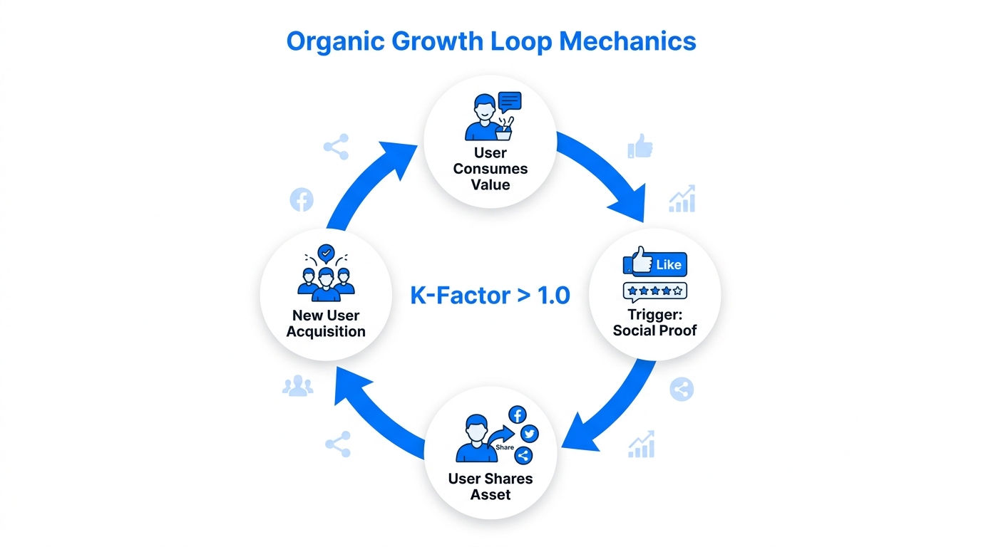 The self-sustaining cycle of organic user acquisition and sharing.
