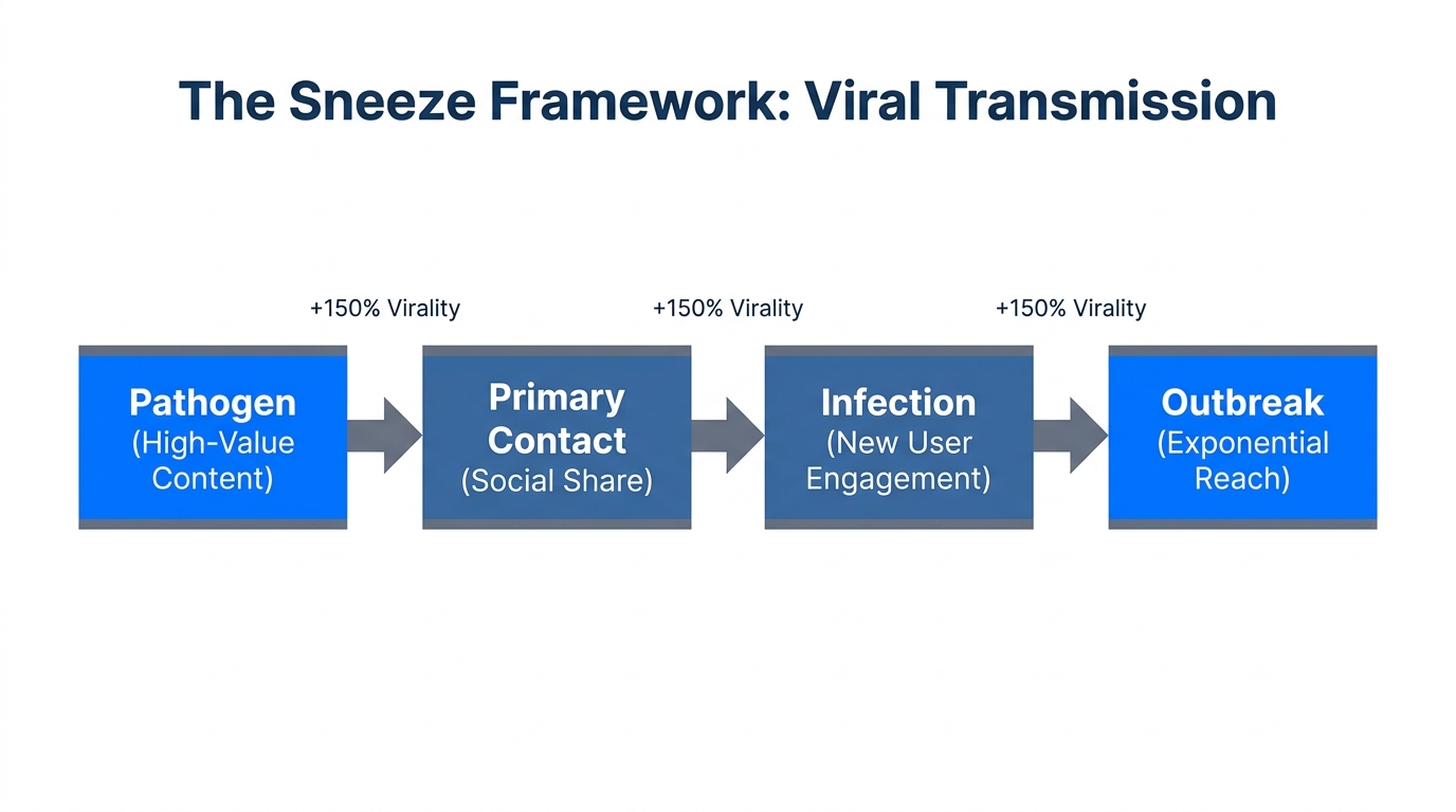 The four stages of the Sneeze Framework for viral content transmission.