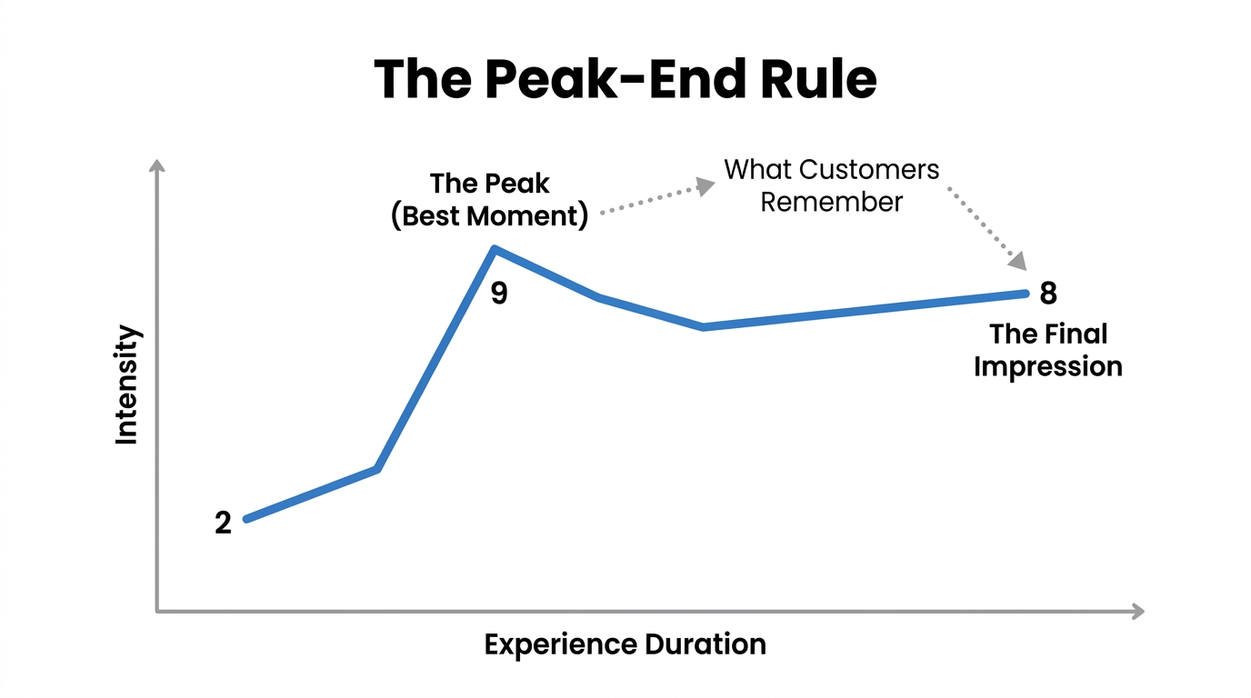 Visualization of the Peak-End Rule's impact on customer memory.