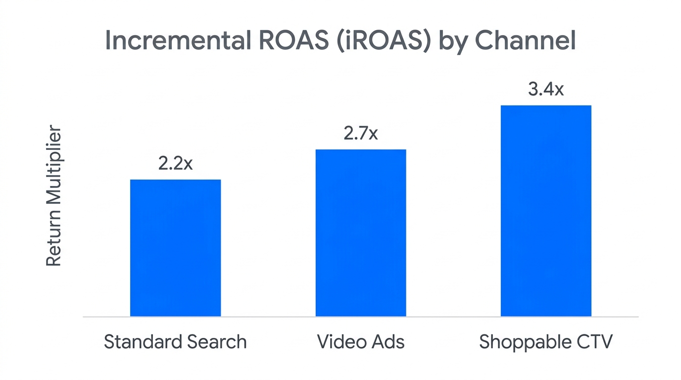 Performance comparison of incremental ROAS across different Walmart Connect channels.