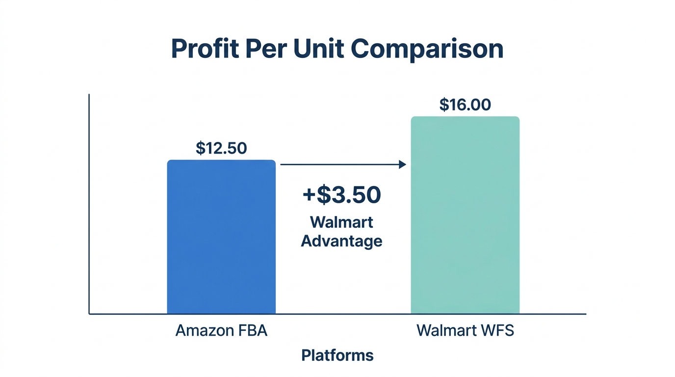 Comparison of net profit per unit showing Walmart's margin advantage.