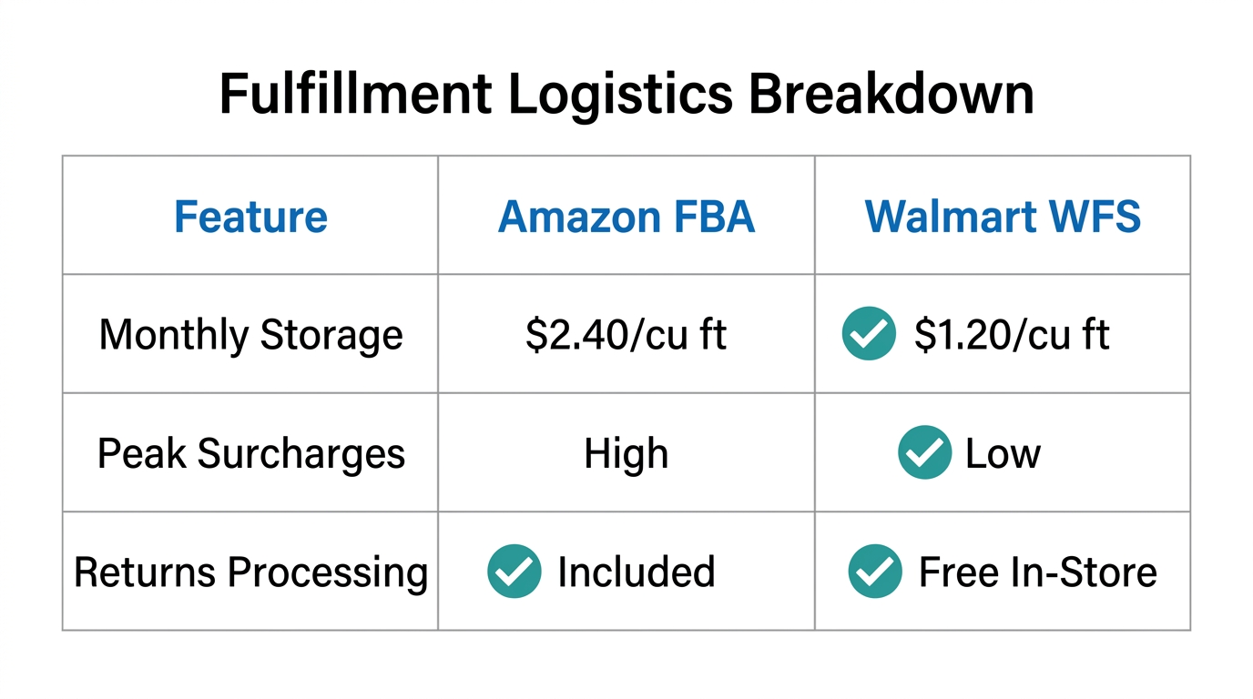 Side-by-side comparison of fulfillment costs and storage features.