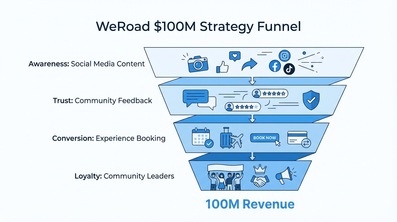 WeRoad's community-led growth funnel from awareness to revenue.