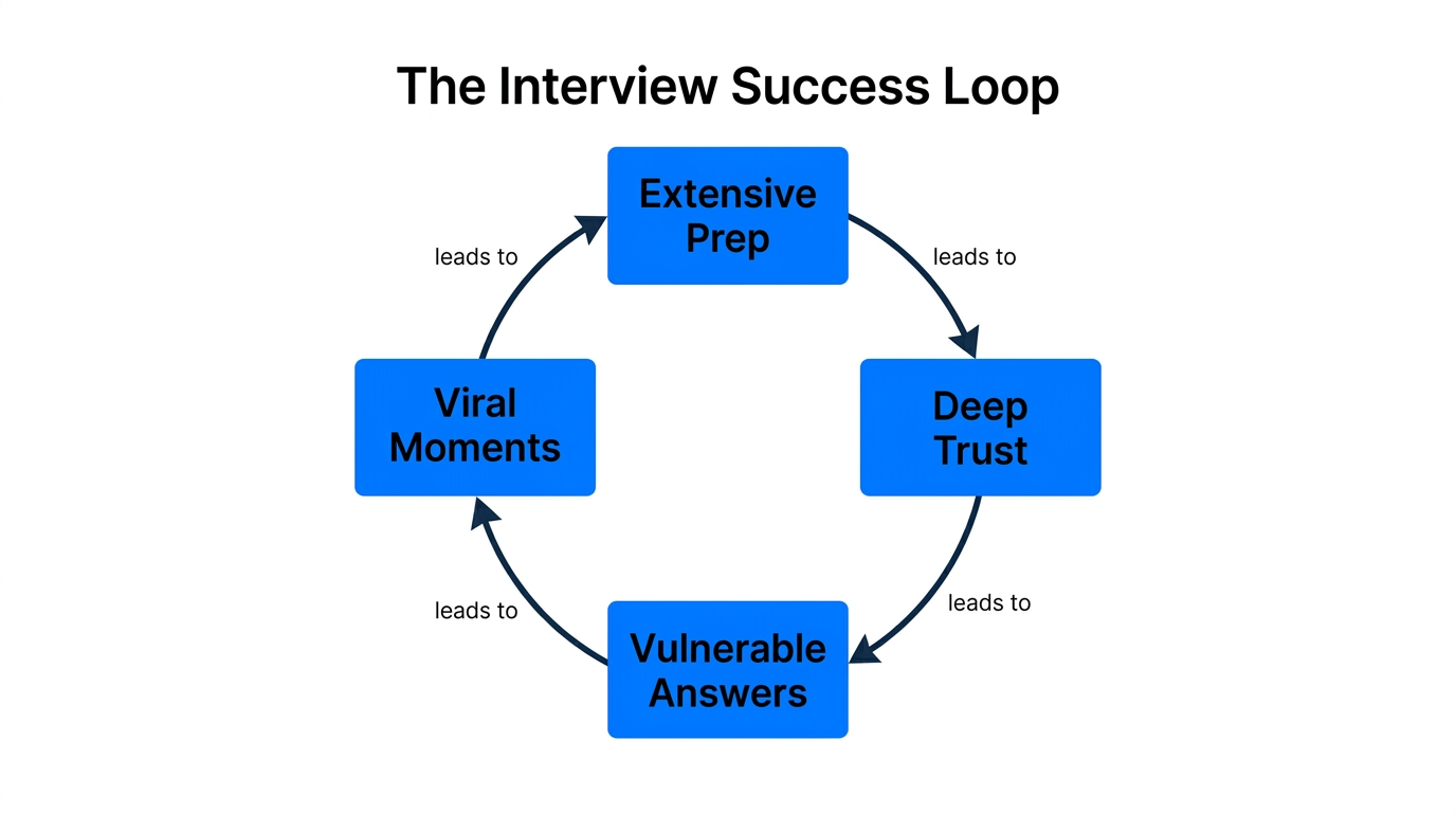 The cycle of how deep preparation leads to viral content.