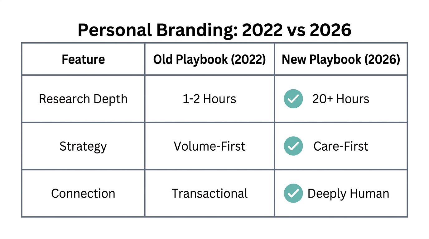 Comparison of traditional branding versus the 2026 care-first strategy.