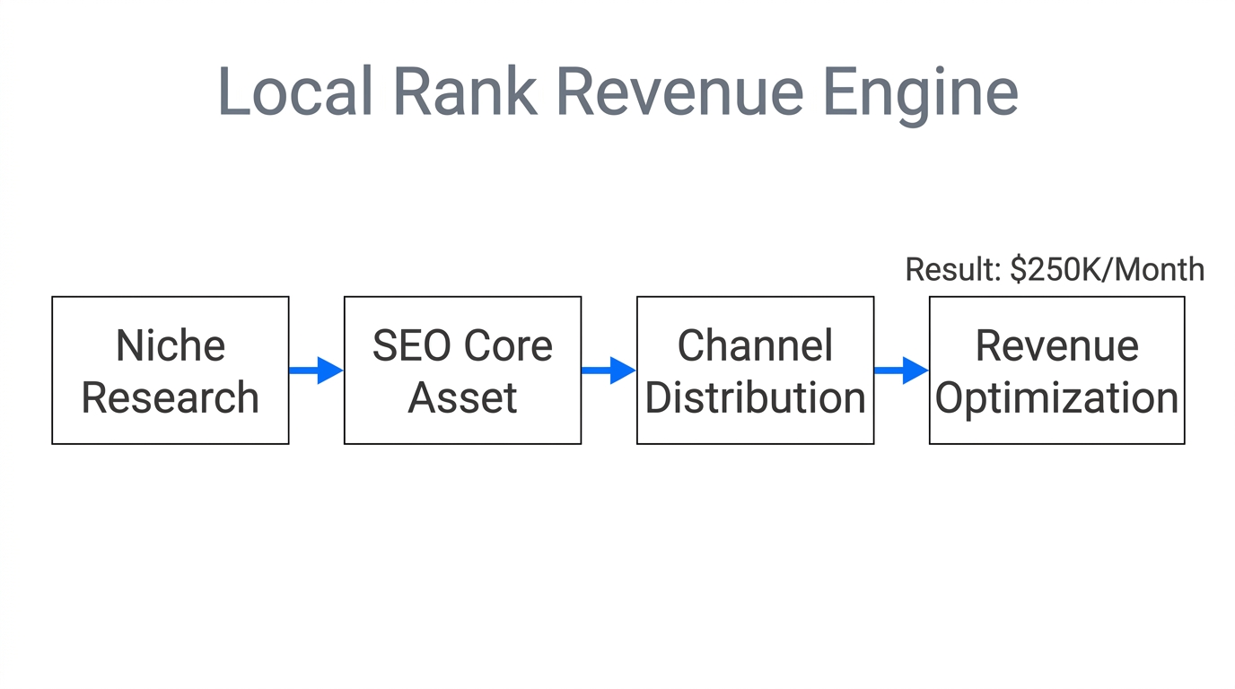 The four-stage workflow driving Local Rank's monthly revenue growth.